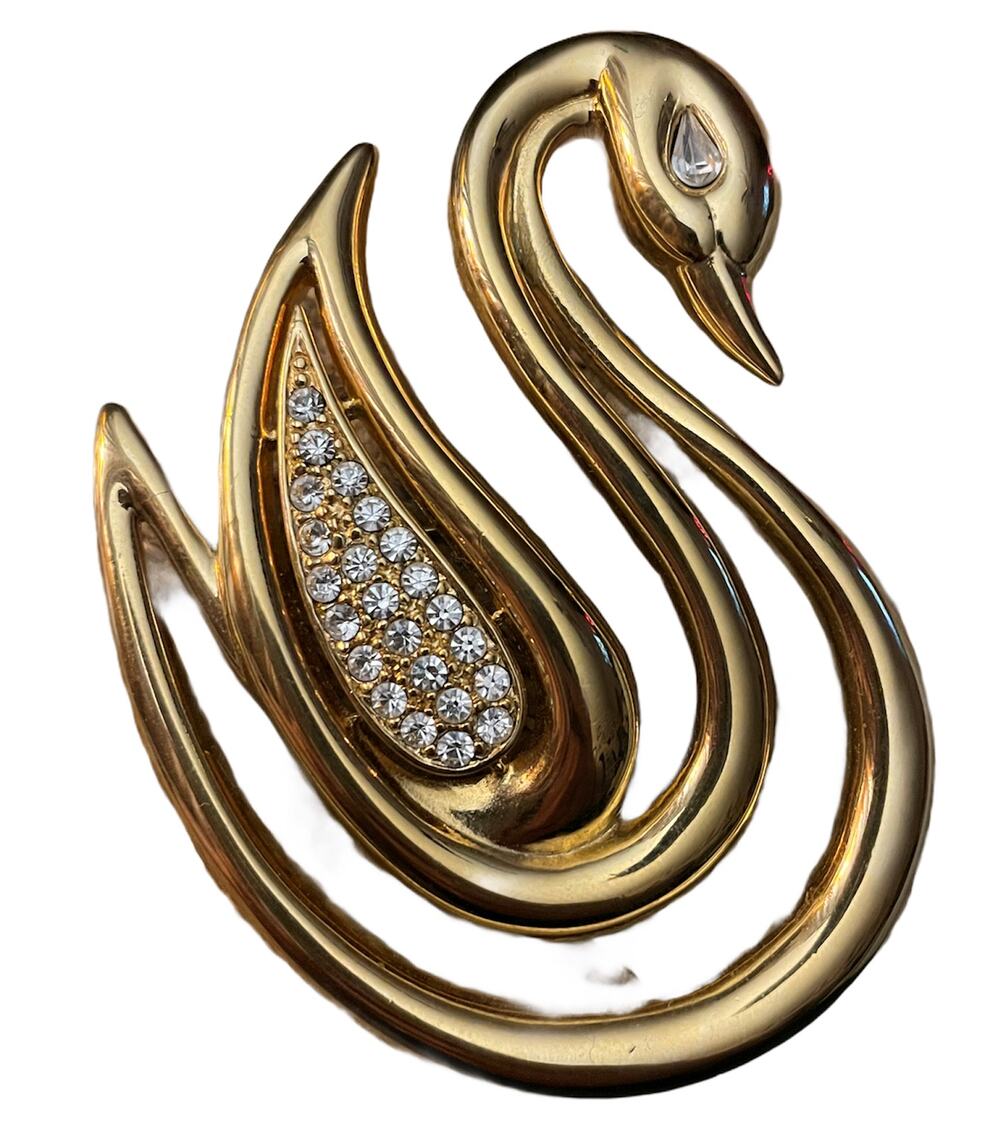 VINTAGE LADY REMINGTON swan crystal brooch